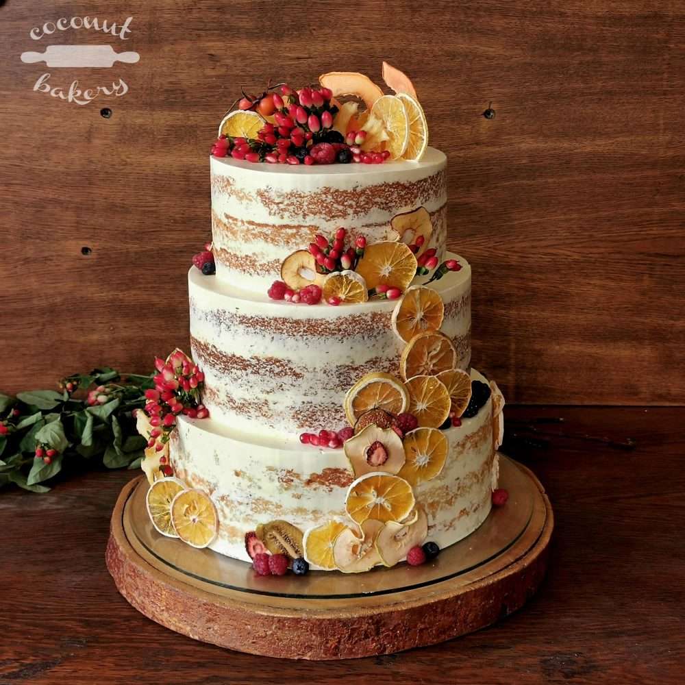 Torta de Boda seminaked con naranjas deshidratadas