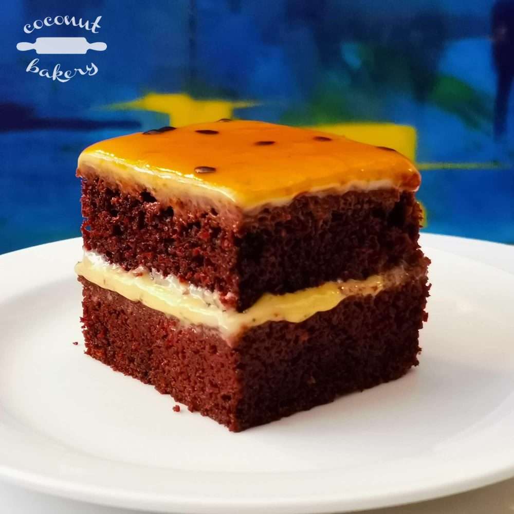 Porción pastel de chocomaracuyá