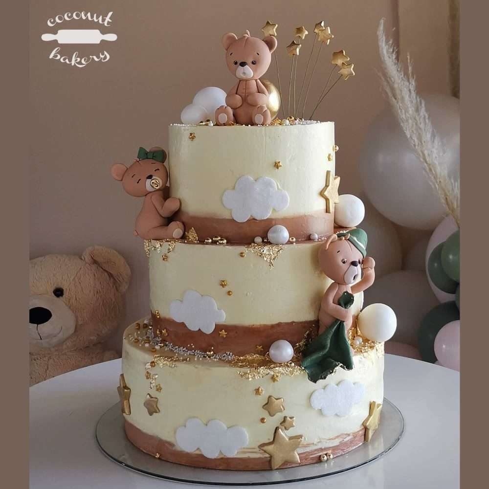 Tiernos ositos bebés para este baby shower en tonos verdes y dorado