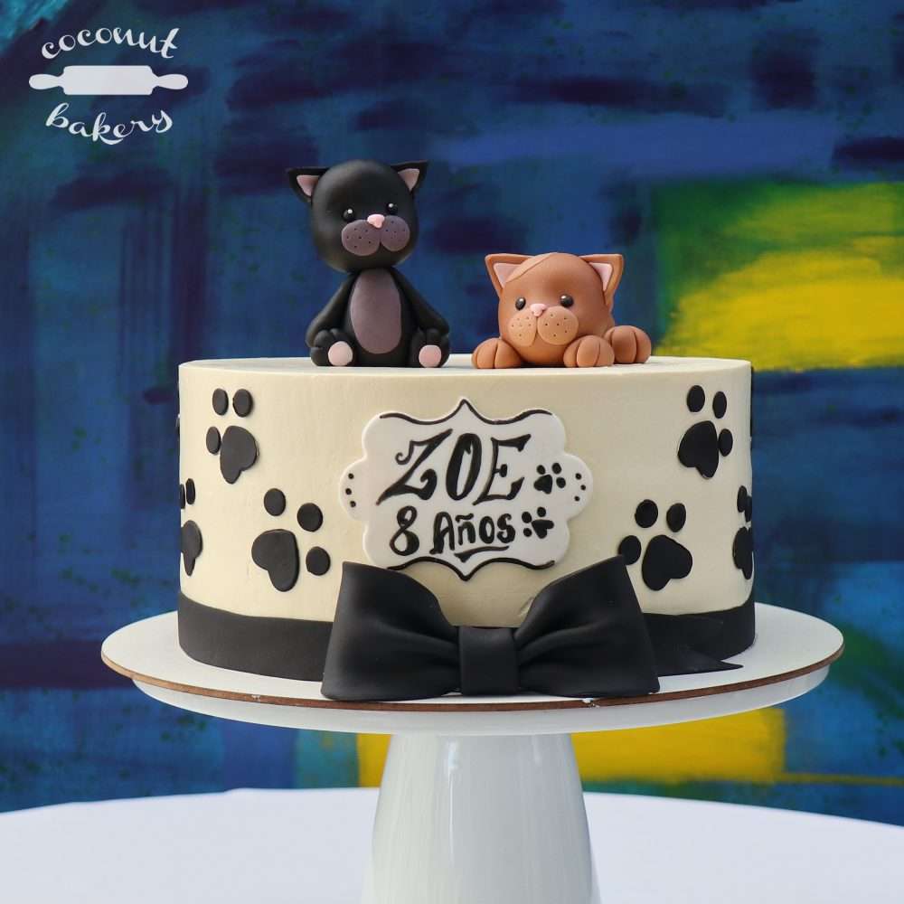 torta de cumpleaños con par de gatitos