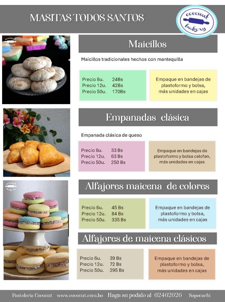 Oferta de masitas típicas en Pastelería Coconut.